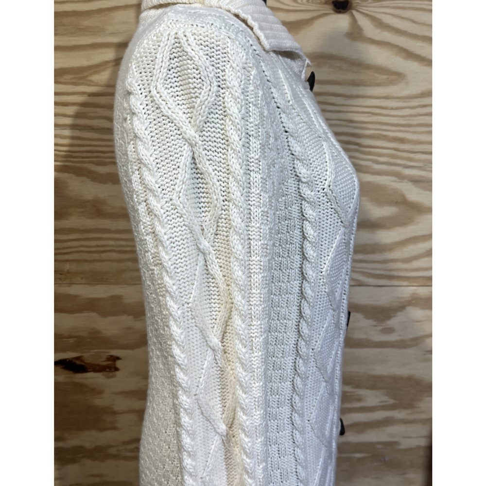 LL Bean Wool Blend Cardigan Cable Knit Fisherman Toggle Button Size Medium - Picture 4 of 13